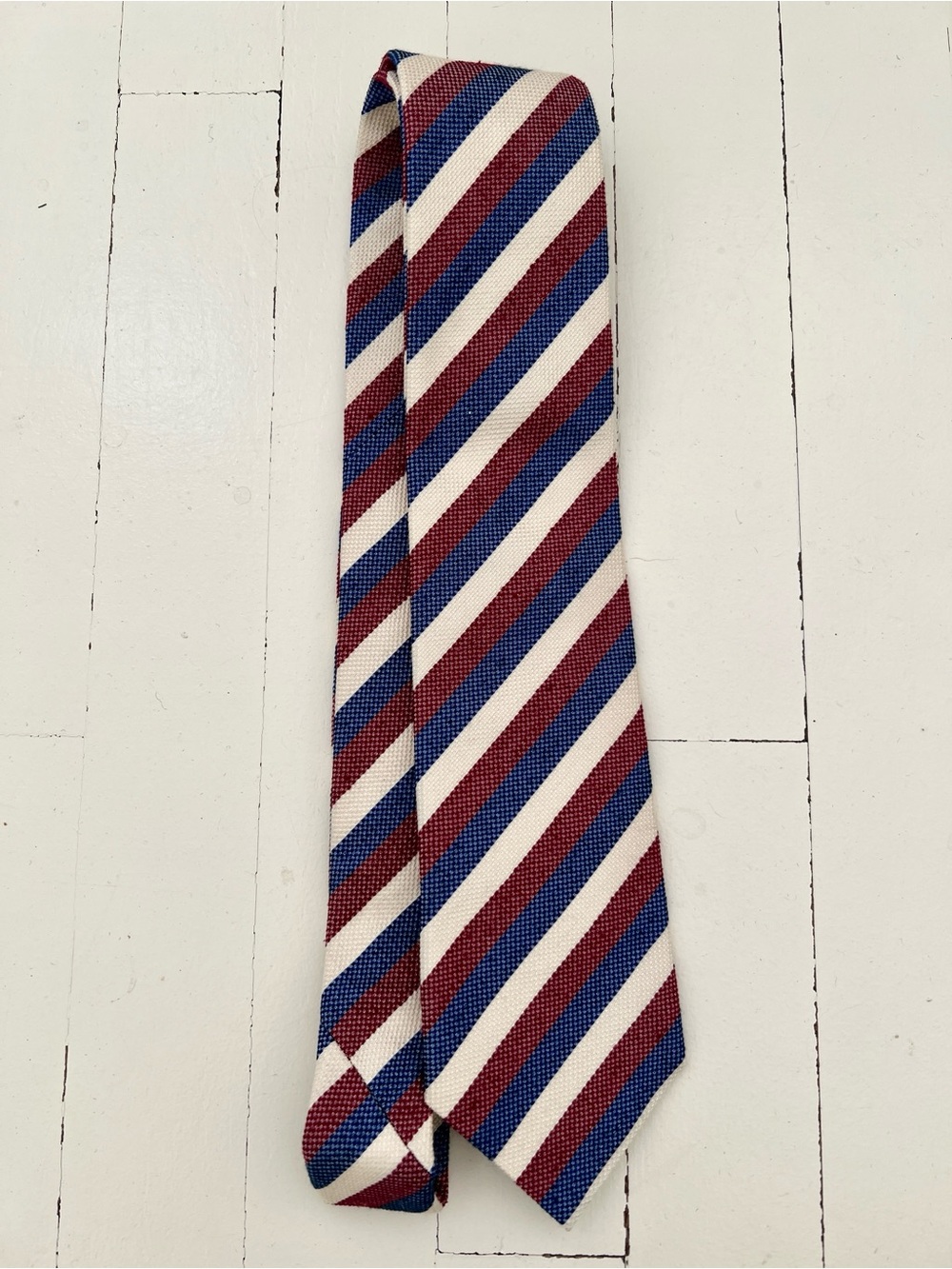 Suitsupply Striped Tie in Burgundy, Blue & Cream
